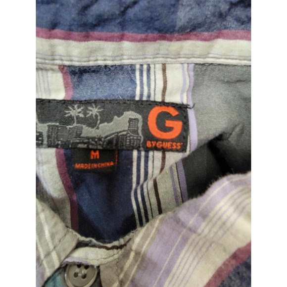 G by Gues Men's Size Medium Plaid Polo Dress Shirt Gray Cotton Long Sleeves - Picture 3 of 8